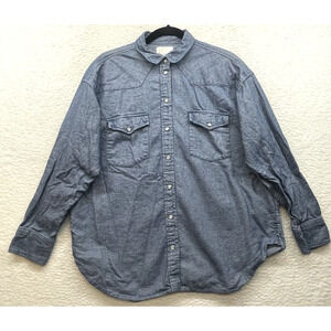 J Crew Shirt Womens 10 Relaxed Fit Indigo Flannel Pearl Snap Western Cowgirl